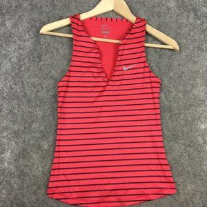 Nike Tank Top Womens XS Dri Fit Pink Stripe Racerback Split V Neck Active Swoosh